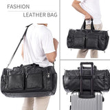 Leather Travel Bag with Shoe Pouch,Weekender Overnight Bag Waterproof Leather Large Carry On Bag