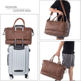 Leather Travel Bag with Shoe Pouch,Weekender Overnight Bag Waterproof Leather Large Carry On