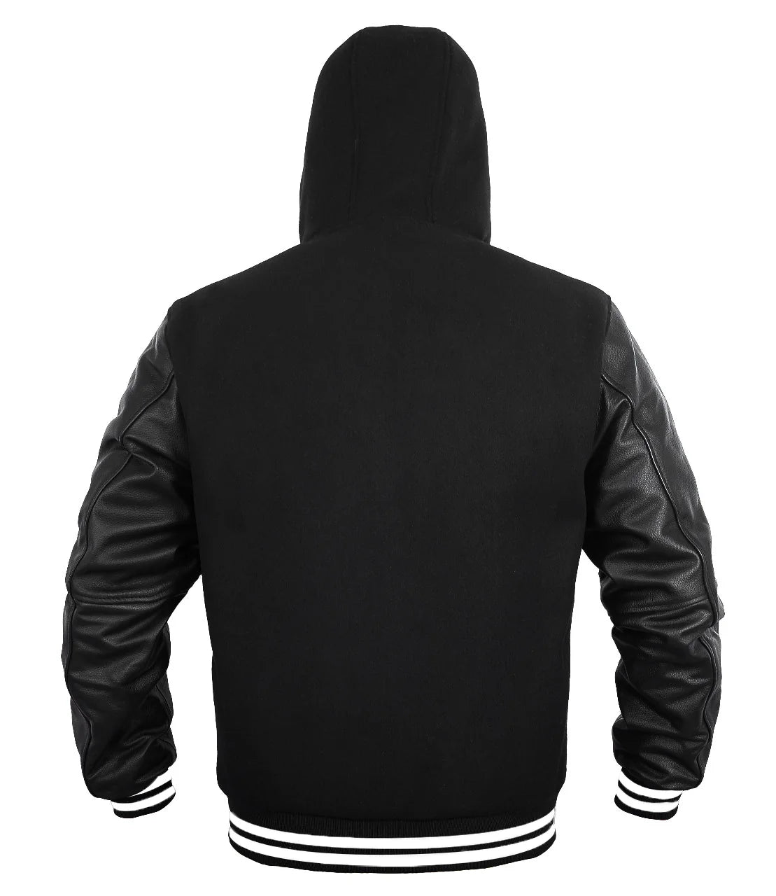 Hatch Sports Kids Varsity Hoodie Wool+Leather All Black(White Line)