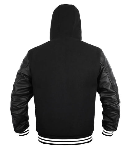 Hatch Sports Kids Varsity Hoodie Wool+Leather All Black(White Line)