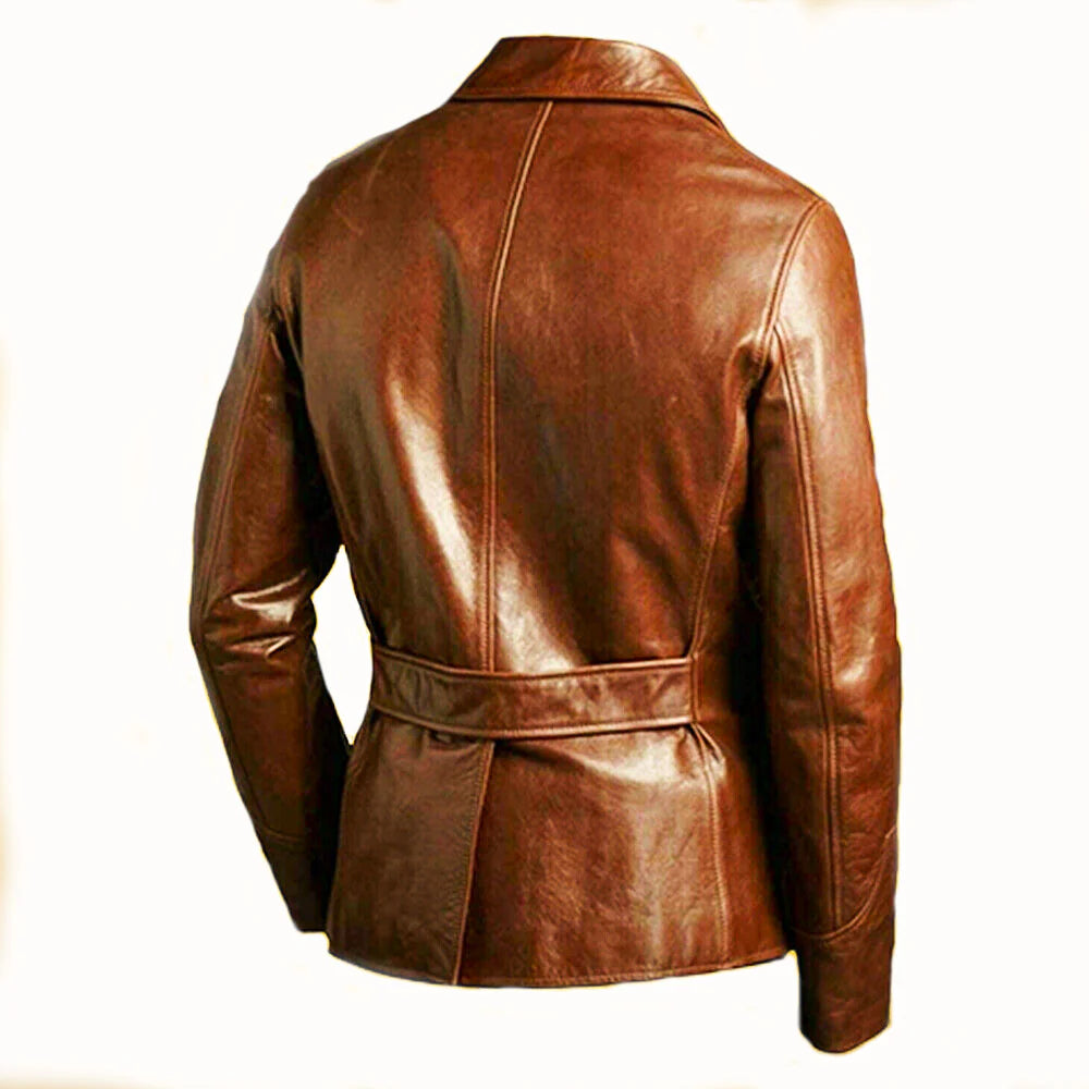 Premium Leather Coat Brown Cowhide