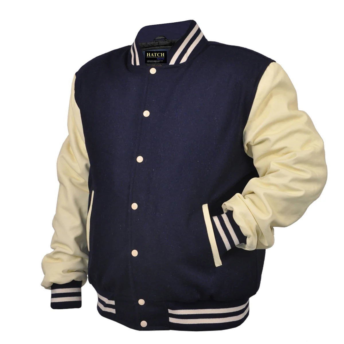 Hatch Sports Woman Jacket Wool+Leather Navy Blue/Cream