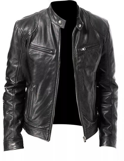Mens Leather Jacket Motorbike Stylish Warm Winter Biker Coat Black - Hatch Sports