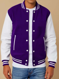 Men's Purple/White Varsity Jacket with Leather Sleeves Hatch Sports