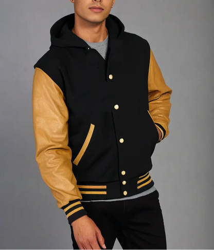Mens Varsity Baseball Hoodie with Wool Body & Leather Arms Hatch Sports