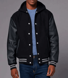 Men's Varsity Baseball Hoodie with Wool Body & Leather Arms Hatch Sports