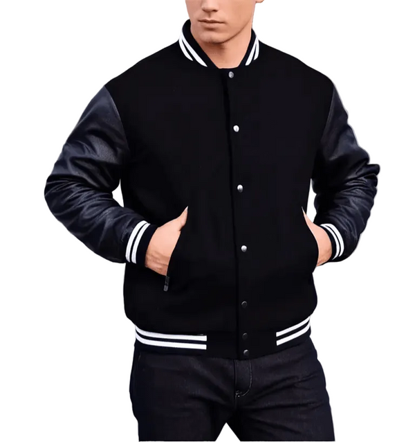 Men's Varsity Baseball Jacket - Wool Body, Leather Arms Hatch Sports