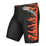 Mens Cycling Shorts Gel Padded Road Cycling MTB Knicks Bicycle Tights featuring black and orange flame design.