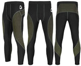 Men Compression Tight Pants Base Layer in black with green accents, designed for comfort during fitness activities.
