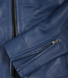 Women's Blue Biker Style Leather Jacket - Modern Fit