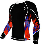 Mens Compression Thermal Workout Fitness Skin Tights Gym Yoga Running Pants with colorful design and long sleeves.
