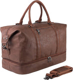 Leather Travel Bag with Shoe Pouch,Weekender Overnight Bag Waterproof Leather Large Carry On