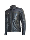 Men’s Black Leather Zipper Jacket – Slim Fit Classic Biker Style with Premium Finish