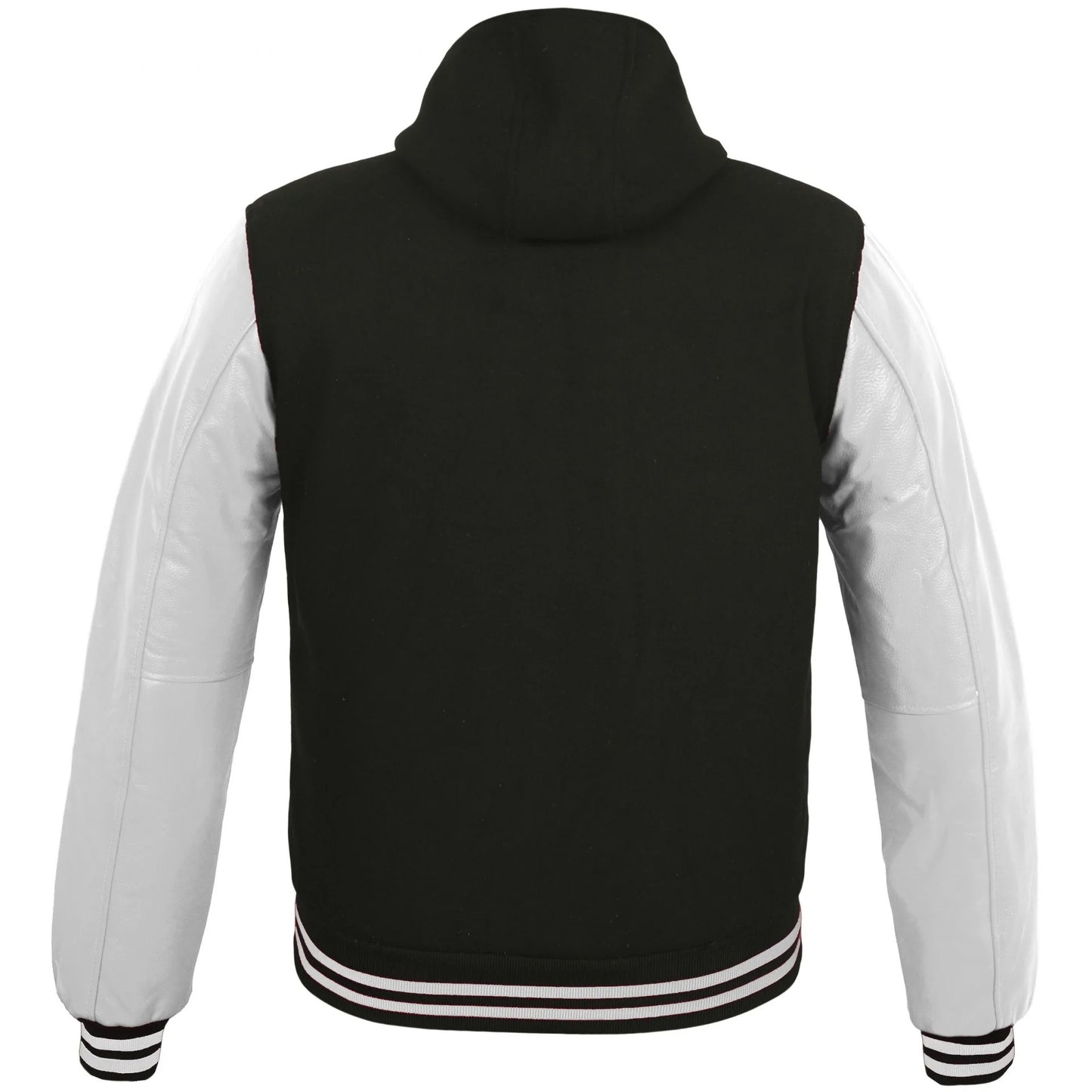 Hatch Sports Womens Hoodie Wool body Genuine Cowhide Leather Arm Sleeves College Letterman Varsity HoodieHoodie Wool+Leather Black/White