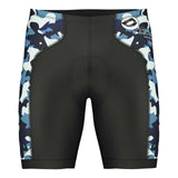 Men's 4D gel padded cycling shorts with camo design, ideal for comfort during long-distance rides.