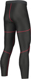 Men's compression tights in black with red accents, ideal for gym, running, and fitness activities.