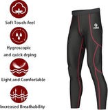 Men's compression tights with features: soft touch, quick-drying, lightweight, and breathable for comfort during workouts.