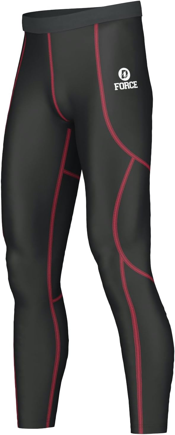 Men's compression tights in black with red accents, ideal for gym and fitness activities, featuring an elastic waistband.