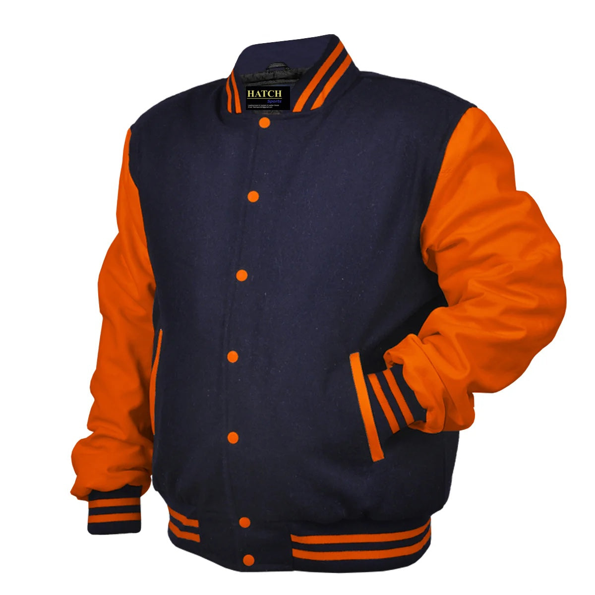 Hatch Sports Woman Jacket Wool+Leather Navy Blue/Orange