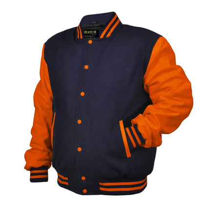 Hatch Sports Woman Jacket Wool+Leather Navy Blue/Orange