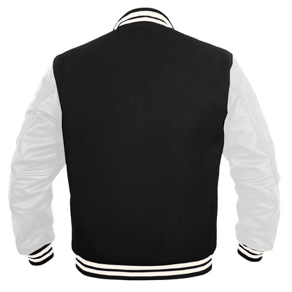 Hatch Sports Kids Varsity Jacket Genuine Leather Sleeve and Wool Blend Letterman Boys College/School Varsity Jackets Black/White