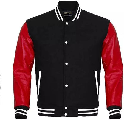 Hatch Sports Men’s Varsity Baseball Jacket Wool Body Genuine Leather Arms Letter