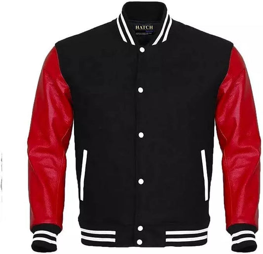 Hatch Sports Men’s Varsity Baseball Jacket Wool Body Genuine Leather Arms Letter