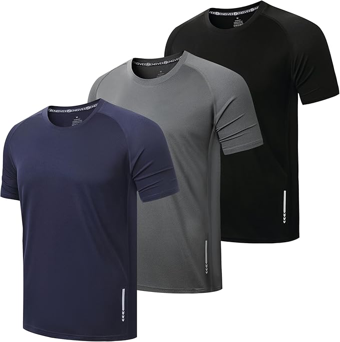 3 Pack Men's Workout Running Shirts Quick-Dry Athletic Gym Tops Moisture Wicking Anti-Odor Breathable