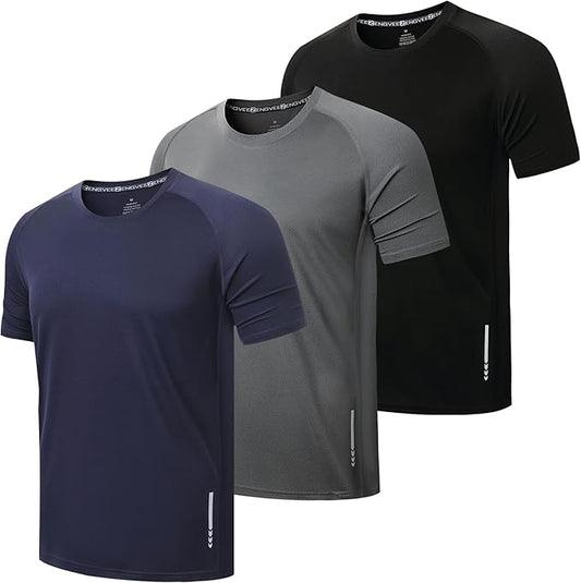 3 Pack Men's Workout Running Shirts Quick-Dry Athletic Gym Tops Moisture Wicking Anti-Odor Breathable