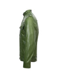 Men’s Slim Fit Green Biker Leather Jacket – Modern Moto Style with Premium Finish side view