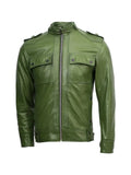Men’s Slim Fit Green Biker Leather Jacket – Modern Moto Style with Premium Finish