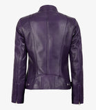 Dodge Womens Real cowhide  Leather Purple Biker Style Jacket