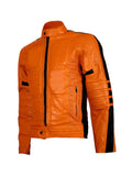 Street Fashion Orange Leather Jacket for Men – Slim Fit Biker Style Genuine Leather Jacket with Black Accents