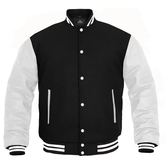 Hatch Sports Women Varsity Jacket Wool+Genuine Leather Letterman Baseball Winter Jacket Black/White