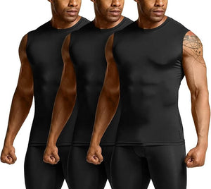Men's Cool Dry Compression Sleeveless Tank Top in black, 3-pack, ideal for sports and quick-dry activities.