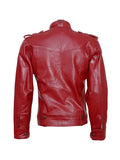 Top-Grade Men’s Burgundy Leather Jacket – Premium Slim Fit Genuine Leather Biker Jacket for Men, back view of the jacket.