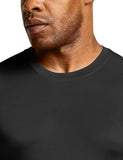 Close-up of a male model wearing a black men's cool dry compression sleeveless tank top.