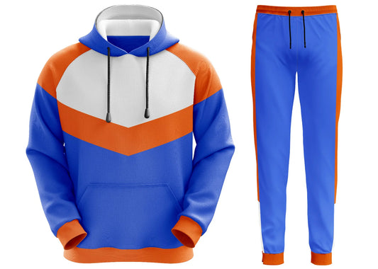 Hooded Plain Tracksuit Fleece Ribbed Cuff Sweatshirts Cotton Blend Joggers Oversize Blue+Multi S~5XL