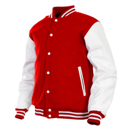 Hatch Sports Women Varsity Jacket Wool+Genuine Cowhide Leather Red/White