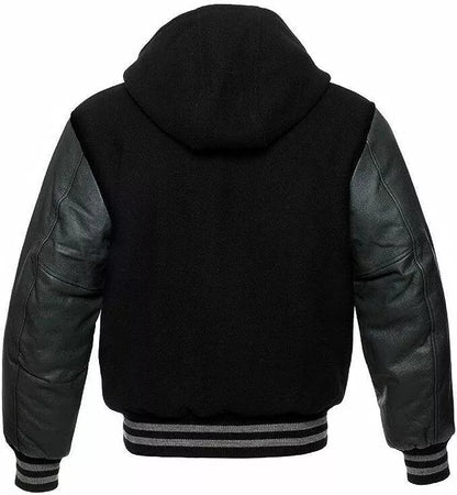 Hatch Sports Mens Varsity Baseball Hoodie Style Wool Body Genuine Leather Arms Varsity Jacket