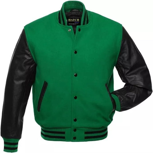 Hatch Sports Men’s Varsity Baseball Jacket Wool Body Genuine Cowhide Leather Arms Varsity