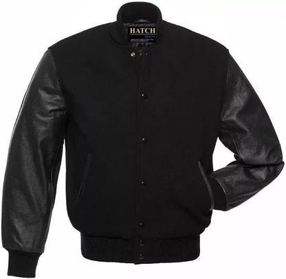Hatch Sports Men’s Varsity Baseball Jacket Wool Body Genuine Leather Arms