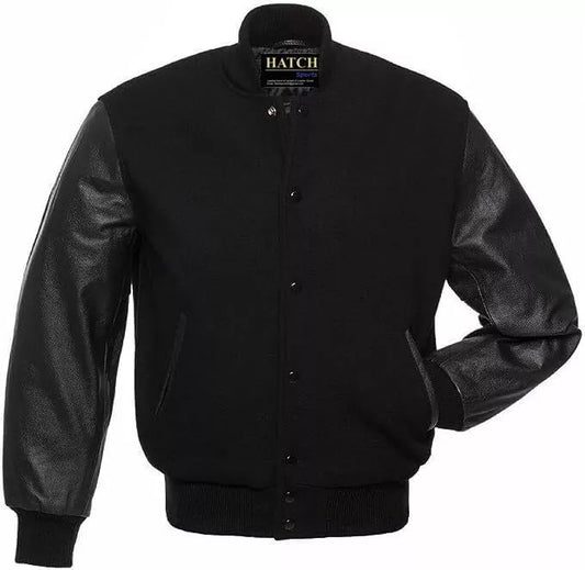 Hatch Sports Men’s Varsity Baseball Jacket Wool Body Genuine Leather Arms
