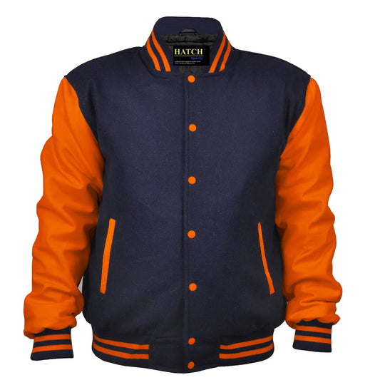 Hatch Sports Woman Jacket Wool+Leather Navy Blue/Orange