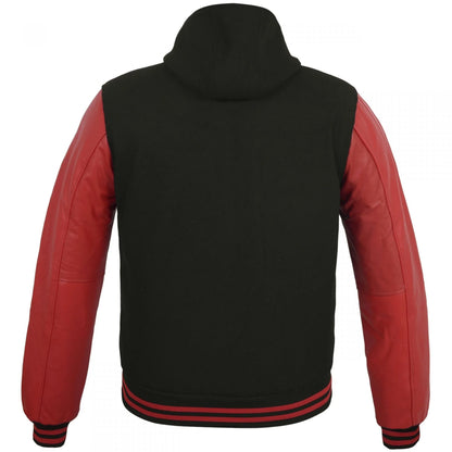 Hatch Sports Women Hoodie Wool+Leather College Varsity Jacket Style Black/Red Hoodie