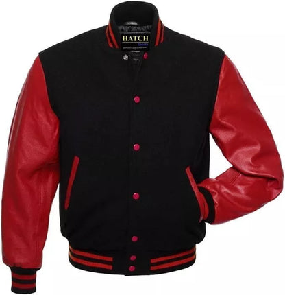 Hatch Sports Men’s Varsity Baseball Jacket Wool Body Genuine Cowhide Leather Arms Varsity