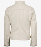 Womens Real  Leather cowhide Off White Quilted Biker Style Jacket