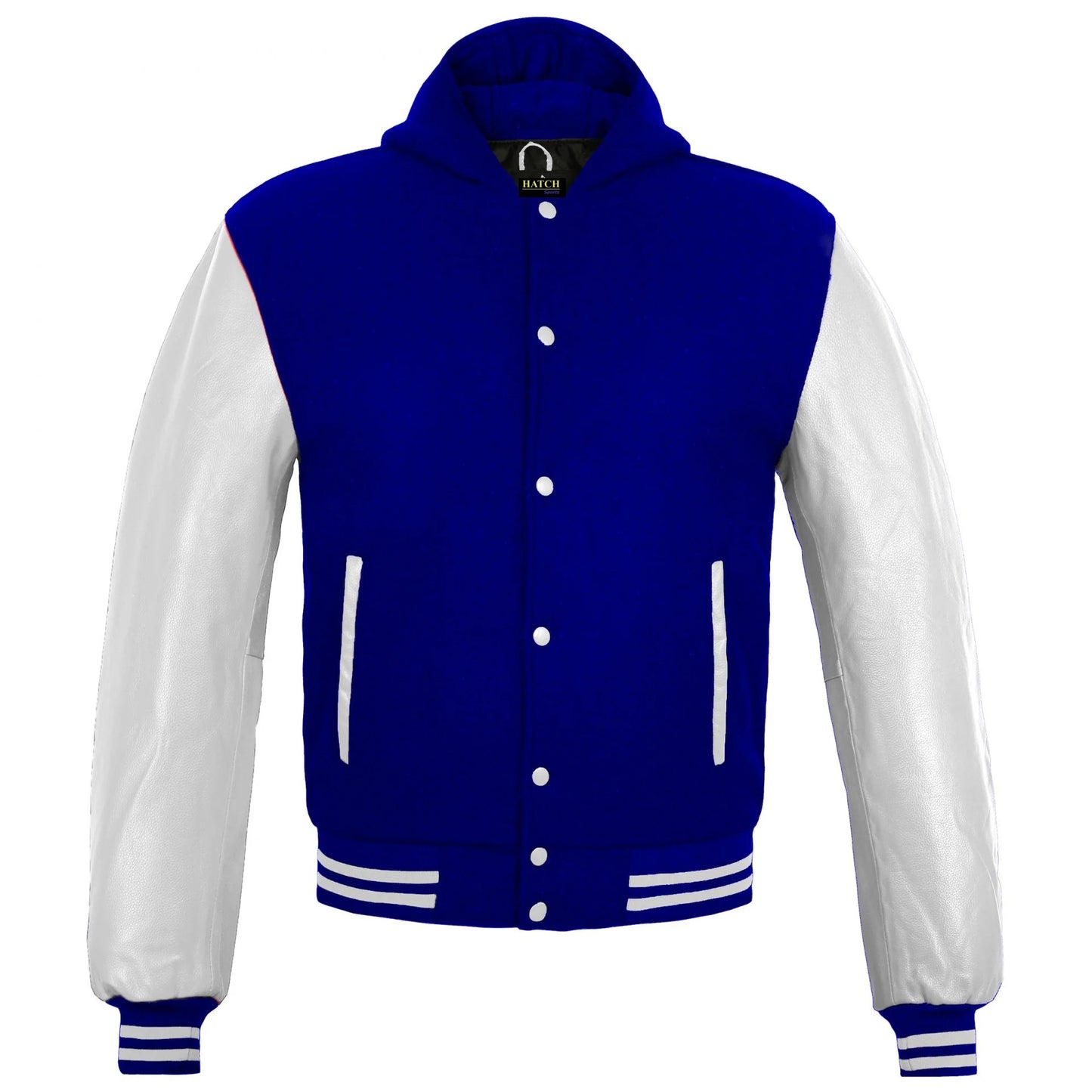 Hatch Sports Women Hoodie Wool+Leather Baseball College/School Letterman Varsity Style Navy Blue/White Hoodie