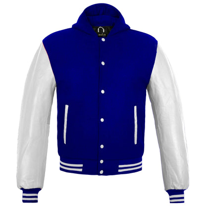 Hatch Sports Women Hoodie Wool+Leather Baseball College/School Letterman Varsity Style Navy Blue/White Hoodie
