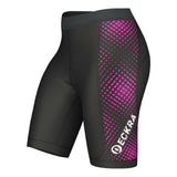 Cycling Shorts Womens Gel Padded MTB Riding Bicycle Knicks Ladies Chamois Pants with stylish pink pattern.